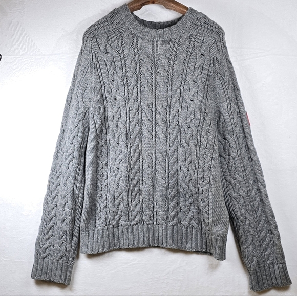 ​Vintage Y2K Abercrombie & Fitch Cable Knit Sweater Gray Crew Neck Pullover XL - Picture 2 of 14